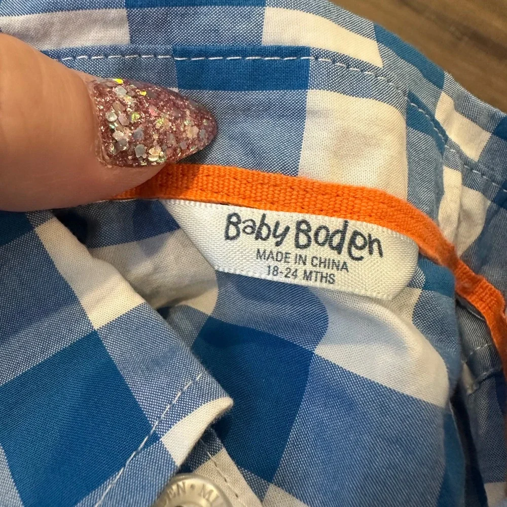 Baby Boden Boys Blue Gingham Cotton Button Down‎ Shirt 18-24 Months 71333